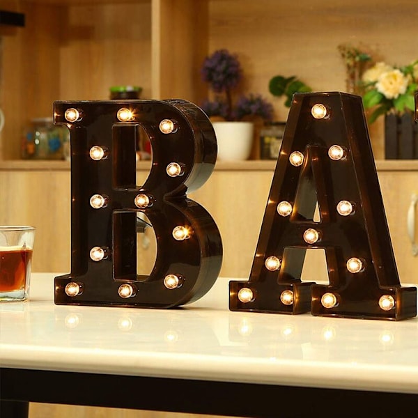 Nyligen LED-bokstäver Siffror Ljus Svart Dekorativa Marquee-lampor för Evenemang Bröllop Fest Födelsedag Bar A