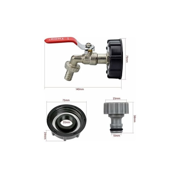 1000L Tankhane Vandhane Regnvand Opsamler IBC Tank Adapter 1/2 Gevindforbindelse PP Messing Tankdæksel Adapter Grov Gevind 60MM Have Slangeforbindelser