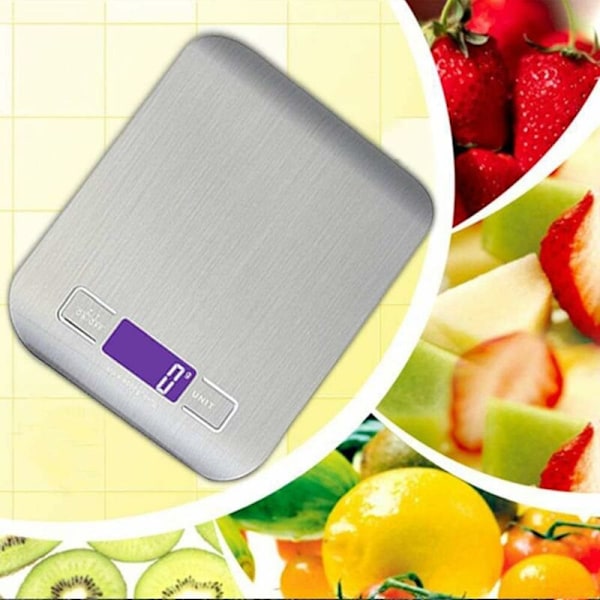 LCD-skärm Digital Vågskala för Rostfritt Stål Kök, 5kg / 11lbs Multifunktionell Matbalans, Kök Vikt, Silverfärg