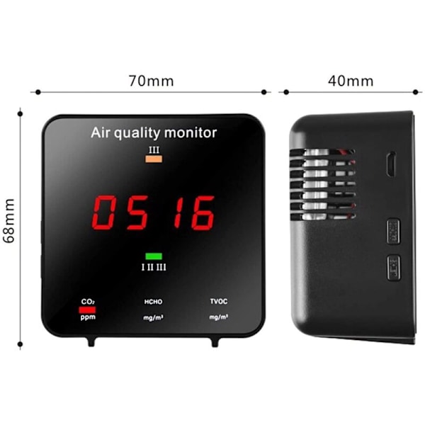 Ilmanlaadunvalvonta, sisäilmanlaadun sensori FormaldeHyde-valvontalaitteen kannettava ilmaisin TVOC-hiilidioksidille