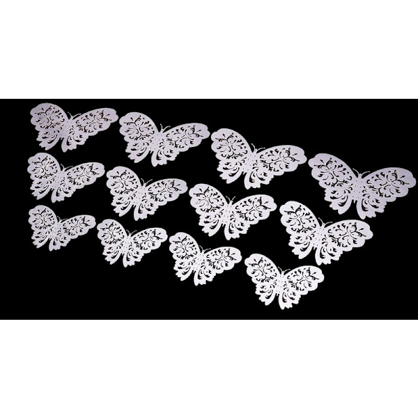 12 st/set 3D ihåliga papper fjäril väggdekaler 3 storlekar för kylskåp på festfestival (silver)