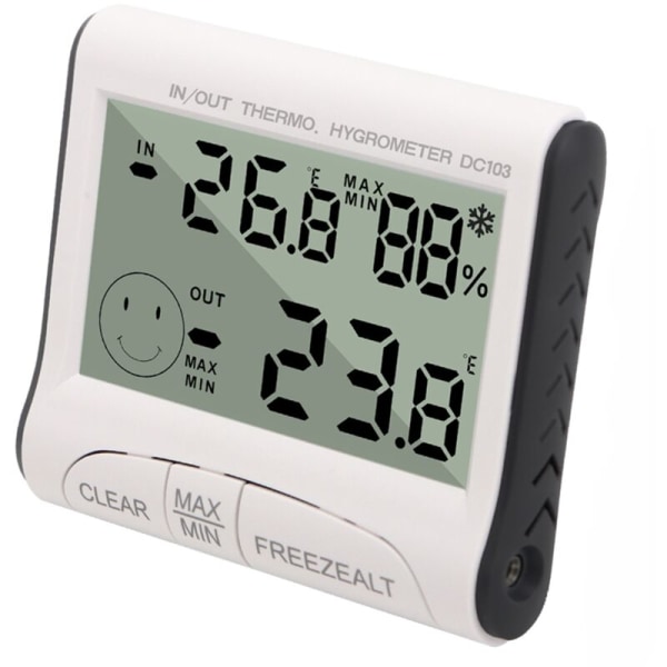 Digitalt LCD-termometer Indendørs Hygrometer Mini Temperatur- og Fugtighedssensor med Probe Vejrstation Frost Alarm