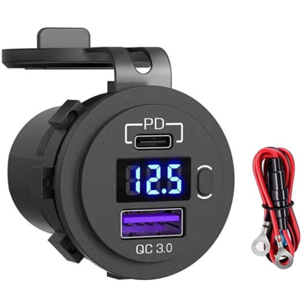 Billader til biluttak 12V 24V 3.0 USB SUV Vannbestandig billader 36W Type C-uttak PD-lader med av/på-bryter
