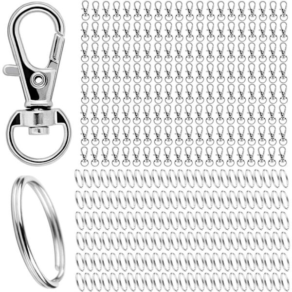 320 stk Små Nøgleringe i Rustfrit Stål DIY Karabiner med Drejeled (Sølv)