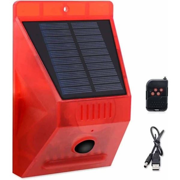 ChunHee Solcellslarmlampa med Fjärrkontroll Rörelsesensor Utomhus Alarm Ljusstark 129db Ljud Belysning Säkerhetssiren IP65 Vattentät Skydd