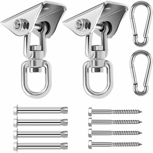 Tunga Takkrok i SUS304 Rostfritt Stål 450KG Kapacitet 360° Rotation, Takset Trä Betong Hängmatta Krokar Hängande Kit med Karabiner