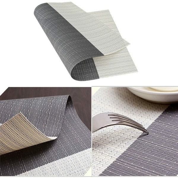 6 st halkfria PVC-underlägg tvättbara underlägg (45x30cm) Underlägg för kök, vardagsrum, trädgård eller matsal (grårandig)