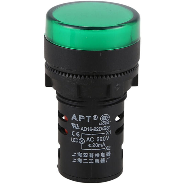 2 st AC220V Grön LED Ström Indikator Pilot Signal Ljus Dia 22Mm