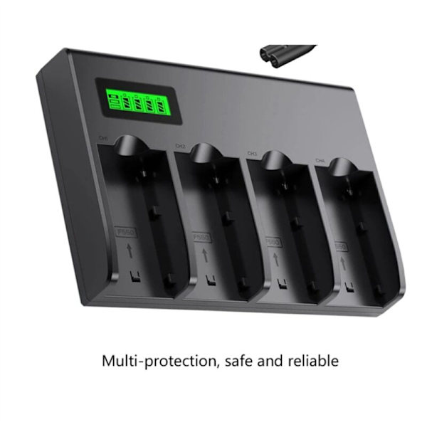 4-kanals batteriladdare med LCD-display för NP-F970, NP-F960, NP-F770, NP-F750, NP-F570 kamera, EU-kontakt