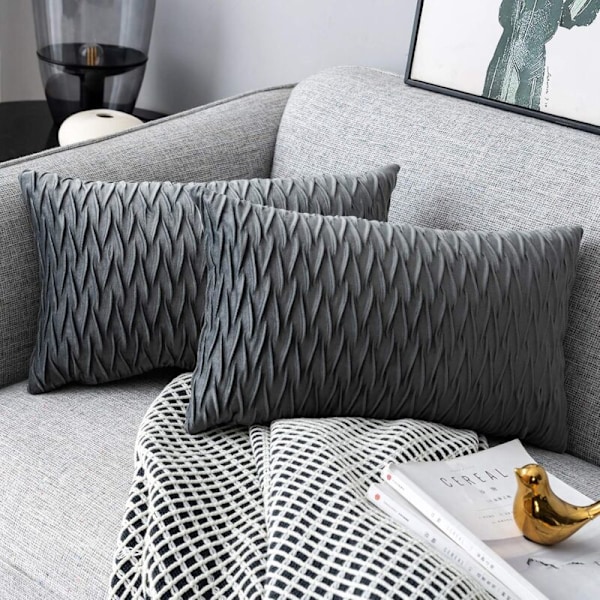 Sammetskuddar 30x50cm för vardagsrumssoffa, 2-pack Enkla Mönster Kvadratiska Kuddfodral Sovrumsdekoration, Grå