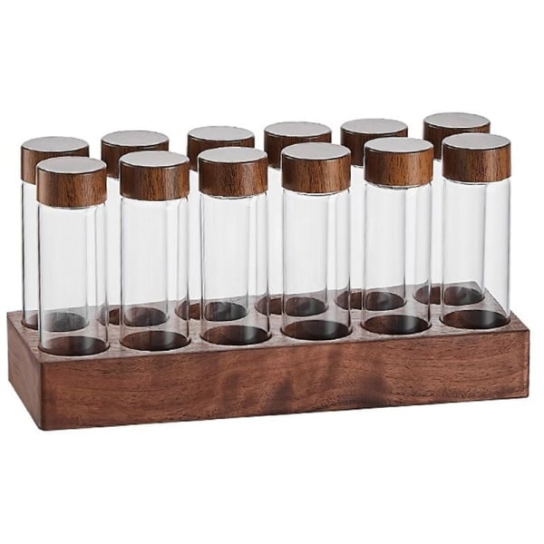 Glass Coffee Bean Storage Container Display Stand Walnut Coffee Tea Tube Bottle Coffee Accessories Tools Coffee Set