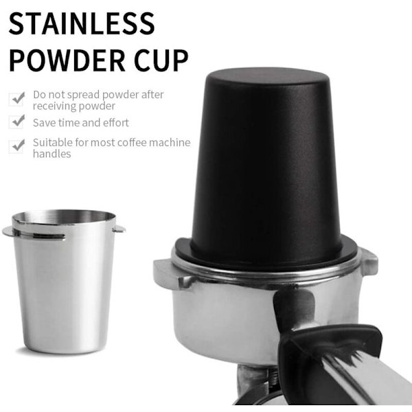 Kaffe doseringskopp, rostfritt stål doseringskopp pulvermatningskopp del kaffemaskin tillbehör (silver)
