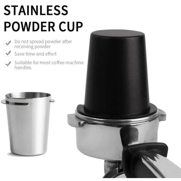 Kaffe doseringskopp, rustfritt stål doseringskopp pulvermating kopp del kaffemaskin tilbehør (sølv)