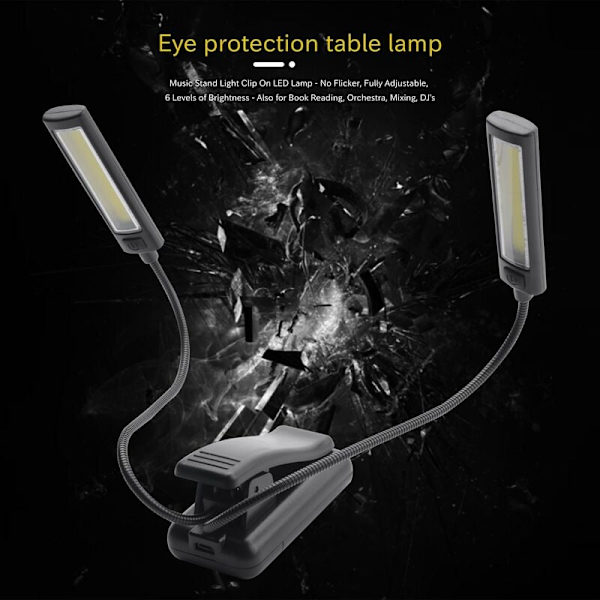 Musikställ Lamp Clip LED Clip-on Lampa - Flimmerfri, Helt Justerbar, 6 Ljusstyrkor - Även för Bokläsning, Orkester, Mixning, DJ