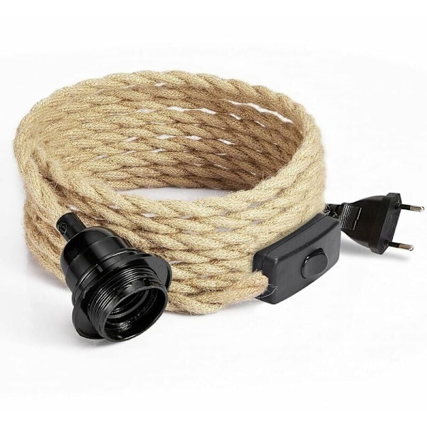 4,5M 2-leder Linen Elektrisk Kabel, med E27 Sokkel og Bryter, for DIY Lampe (uten pære)