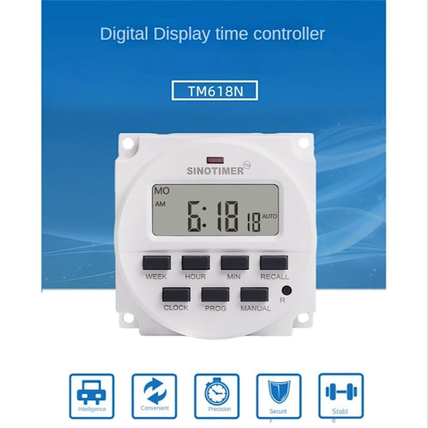Tm618N-2 1,6 tuuman LCD-näyttöinen digitaalinen 220V AC 7 päivän ohjelmoitava aikakytkimen releellä ja laskentatoiminnolla