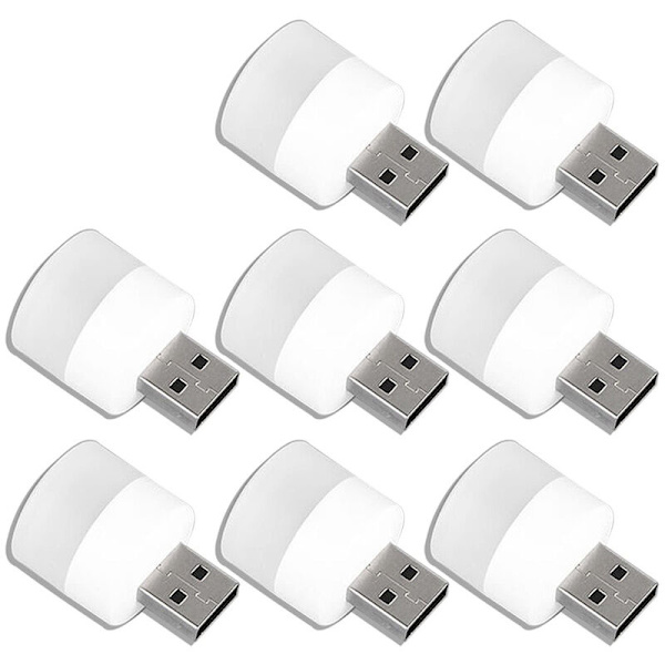 8 st nattlampa USB Mini LED-lampa, kompakt, för sovrum, badrum, barnrum, hall, kök (vitt ljus)