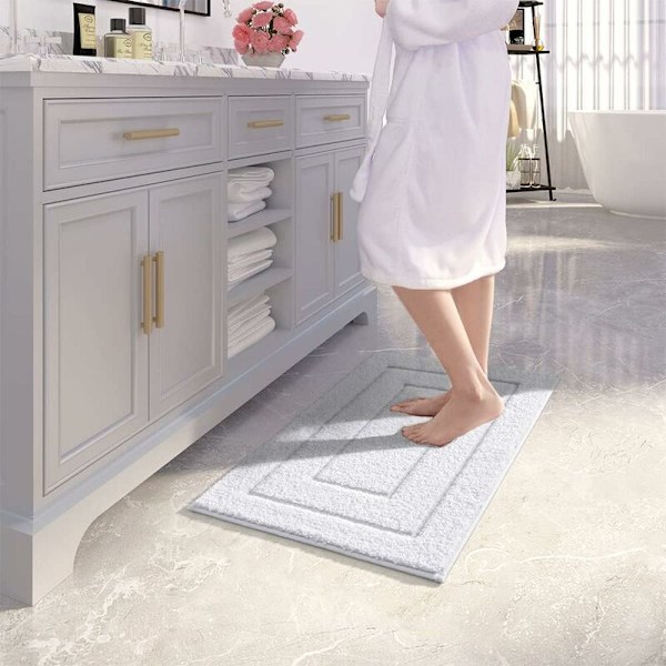 Badrumsmatta, Halksäker Superabsorberande Maskintvättbar och Torkbar, Extra Mjuk Golvmatta för Badkar, Duschutrymme, Handfat, 24\" x 16\", Vit