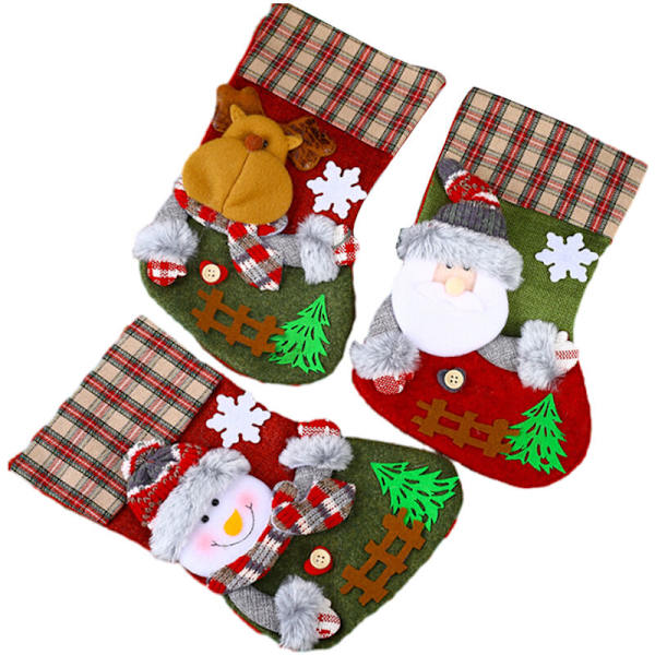 3-pack Julstrumpor, Tomte/Snögubbe/Rensdyrstrumpor, Stora Julstrumpor, Jul i lantlig stil