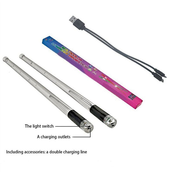 LED Trommestikker 15 Gradient Farver USB Genopladelig + Switch Elektroniske Trommestikker til Scenepræstationer