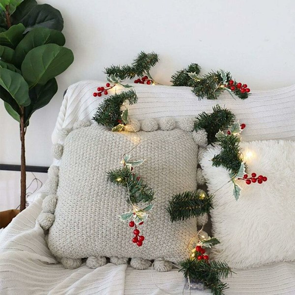 Julelysguirlande med LED-lys, Kobbertråd Lampeledning Lysledning til Juletræ / Fest / Bryllup / Hjemmedekoration (Røde Frugter) Rød