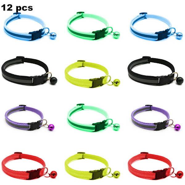 12 kpl Pentukollarit, Pentujen ID-kaulukset, Pehmeä Nylon-kaulus, Jaettu Väri