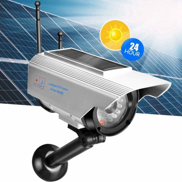 Solar falsk kamera, utendørs sikkerhetsovervåking dummy kamera