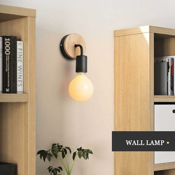 Liten Trävägglampa Modern Enkel Vägglampa Industriell Trävägglampa Heminredning, Svart