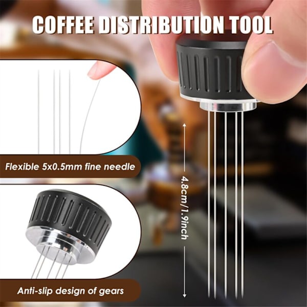 53,3 mm tamper, 2 i 1 Premium Barista kaffetamper og WDT-værktøj, sort rustfrit stål base tamper