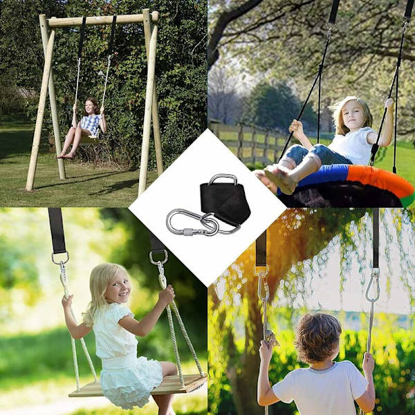 Hängmattsrem 1,50 m x 2, hängmattsfäste, justerbart upphängningsremssats, med D-ring - Högkvalitativa karbinhakar - Maxbelastning 500 kg, perfekt för trädgården