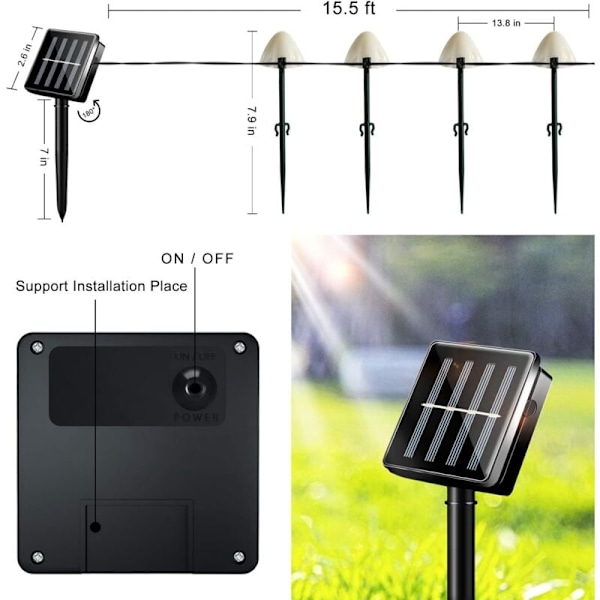 Solcelle Svampe Lys Svampehave Lys Pollen Lys 12 stk LED Fe Lys Udendørs Have Sti Have Dekoration Svampe Dekoration 3.8m Varmt Lys