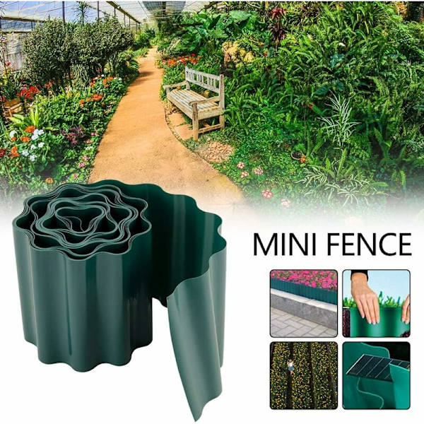 Plastik Græskanter, 1 Rulle 15cm x 9m, Blød PVC, Grøn, til Have, Have, Hæk, Have, Græsplæne (9m x 15cm)