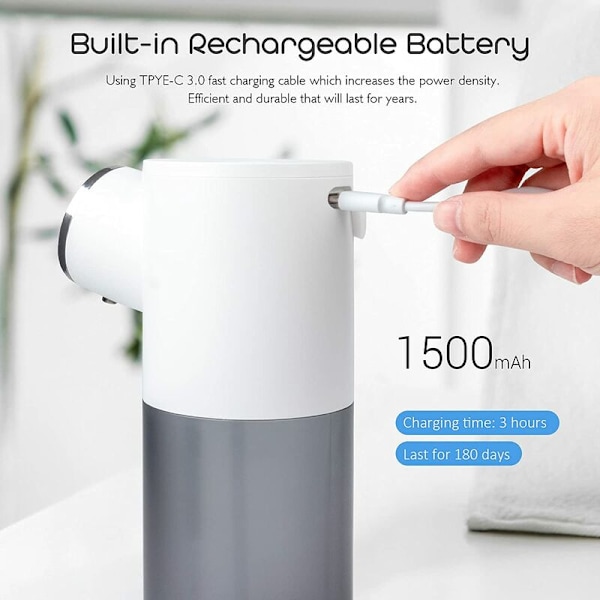 Automatisk skumdispenser Dispenser Genopladelig og kontaktfri hånddispenser plus bevægelsessensor - Hvid