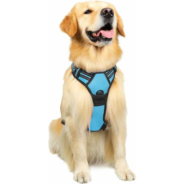 Dog Harness L Light Blue Harness Anti-Pull Reflective Adjustable Vest for Large Dogs, Front Attachment Leash Hook for Car Travel, American Staff, Bo