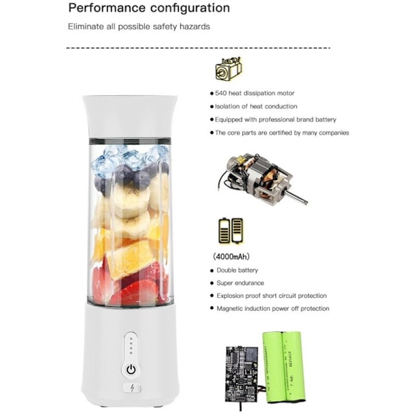 Bærbar elektrisk blender mini håndholdt frugtblender med 6 blade personlig USB genopladelig juicekop 500ML-A
