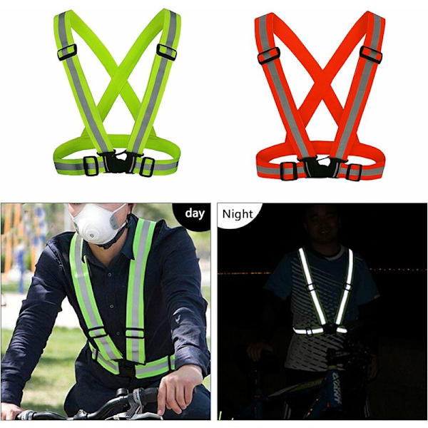 Säkerhetsväst 2 delar Reflekterande Väst Säkerhet Fluo Selar Hög Synlighet Justerbar Fäste för Cykel Stroke Jogging Motorcykel