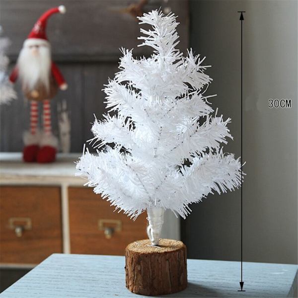 Mini julgran för bord, vit julgranar julgran med träbas för kontor, hem, juldekoration 40 cm