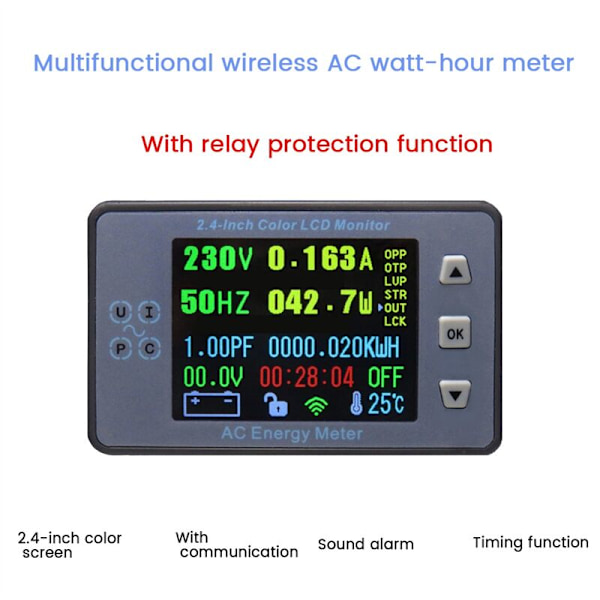 2,4 tums AC100A solcellsladdningsbatteri Coulombmeter Voltmeter Kit Kapacitetsmonitor Ström