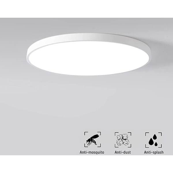 Flat LED Taklampe, 28w 2500lm Rund Taklampe 6000k Kald Hvit, Ultra Tynn Taklampe for Stue, Bad, Kjøkken, Balkong, Bad