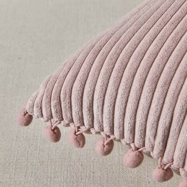 Pakke med 2 Dekorative Lændepuder Betræk med Pomponer, Blød Corduroy Solid Rektangulær Pudebetræk Sæt til Sofa Stue Soveværelse Bil