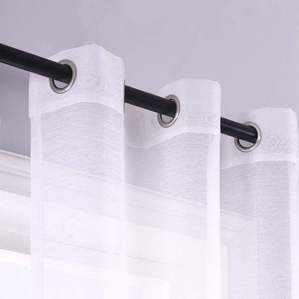 210 Cm Hvite Ringgardin Gardiner Sett med 2 Semi Sheer Vinduspaneler Polyester Voile Gardiner Draperier for Soverom