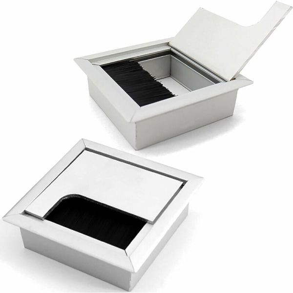 Kabelgjennomføringer Kabelgjennomføringer for skrivebord Kabelhåndteringspult med børsteforsegling - Pakke med 2 bokser 80 x 80 mm aluminiumslegering for skrivebord/bord/benkeplater