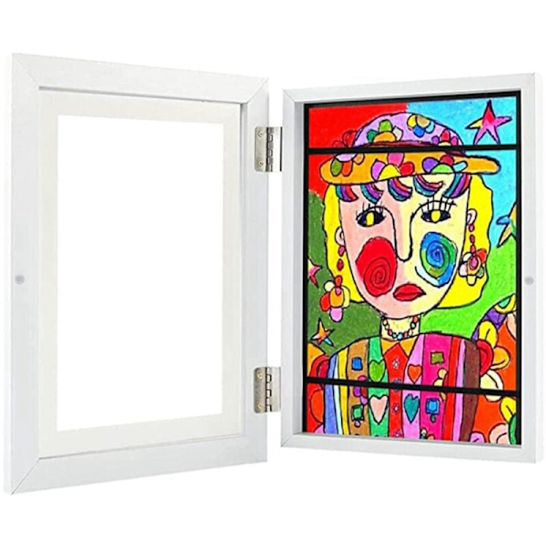 Barnerammer for barnekunst - Rammer med frontåpning - Rammer for barnekunst - Rammer for utskiftbar kunst - Rammer for oppbevaring av kunstverk (hvit)