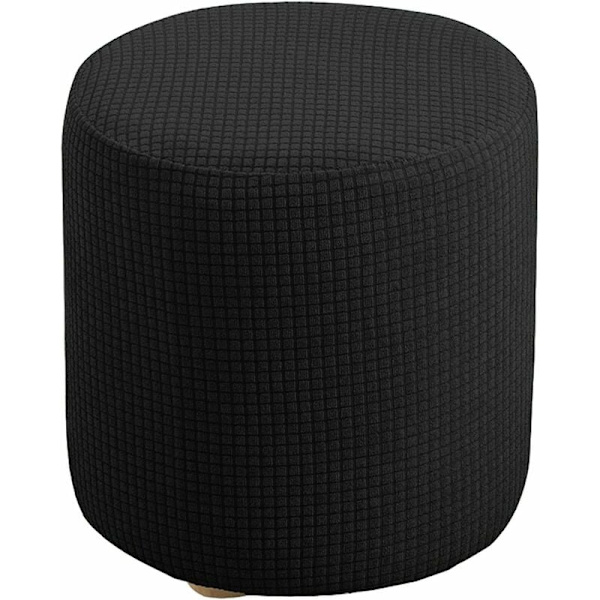 Stretch firkantet/rund ottoman pouf trekk, myke jacquard fotstøttetrekk for å beskytte fotstøtte, pouf trekk med elastisk bunn (Farge: Svart, Størrelse: