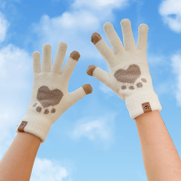 Moderigtige kattepoteprinthandsker Mobiltelefon Touch Screen strikkede handsker Vinter fortykkede varme, bløde og fluffy handsker til mænd for voksne