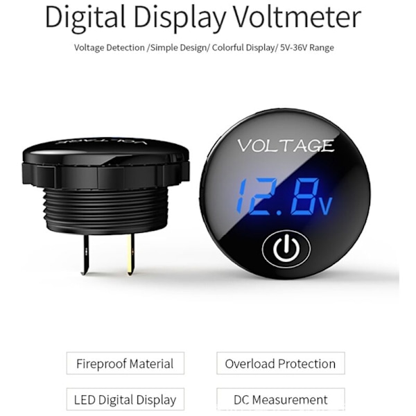 Bil Motorsykkel Digitalt Panel Voltmeter med Tenning på LED Display Bryter Måler Tester for Auto Båt Tilbehør