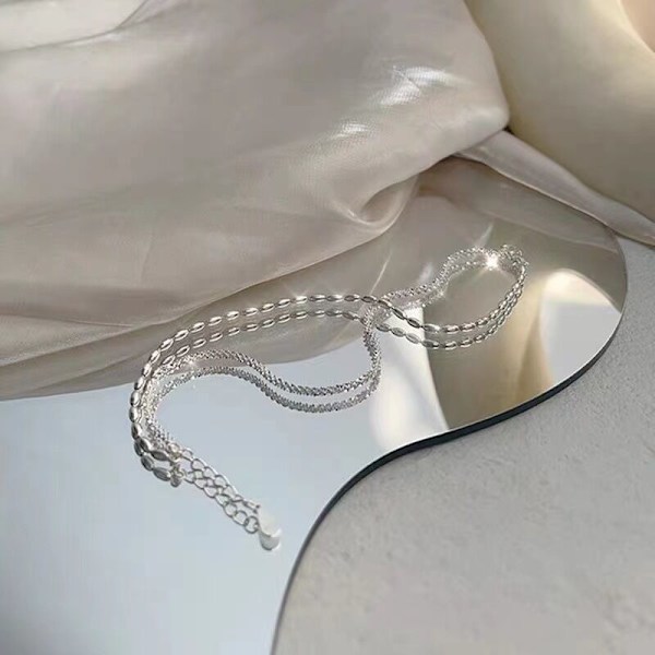 Korukotelo, s925 sterling hopea gypsophila rannekoru, kaksinkertainen, riisinjyvä, yksinkertainen, kimaltava, naisten rannekoru -