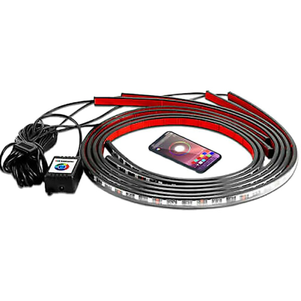 4 stk. Bil Under Glow Fleksibel Strip APP Kontrol RGB LED Chassis Lys