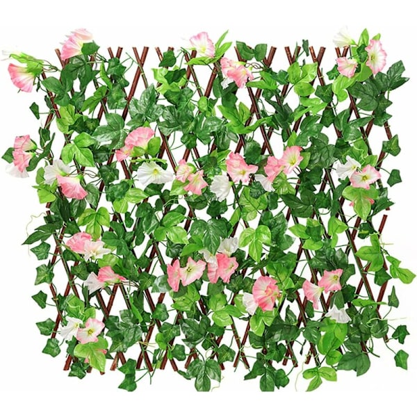 Konstgjord murgröna bladstaket, integritetsstaket, konstgjort lövverk View Breeze häck med blomma, utdragbar trädgårdsspaljé, bakgård balkong trädgårdstaket