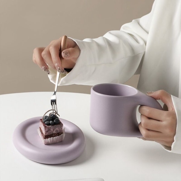 300 ml håndlaget håndtakskopp og skål Oval plate Keramisk kopp for kaffe Melk Te Kake Nordisk hjemmedekor